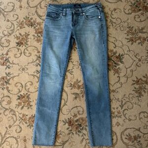 True Religion 29 Stella Low Rise Skinny Jeans Raw Hem